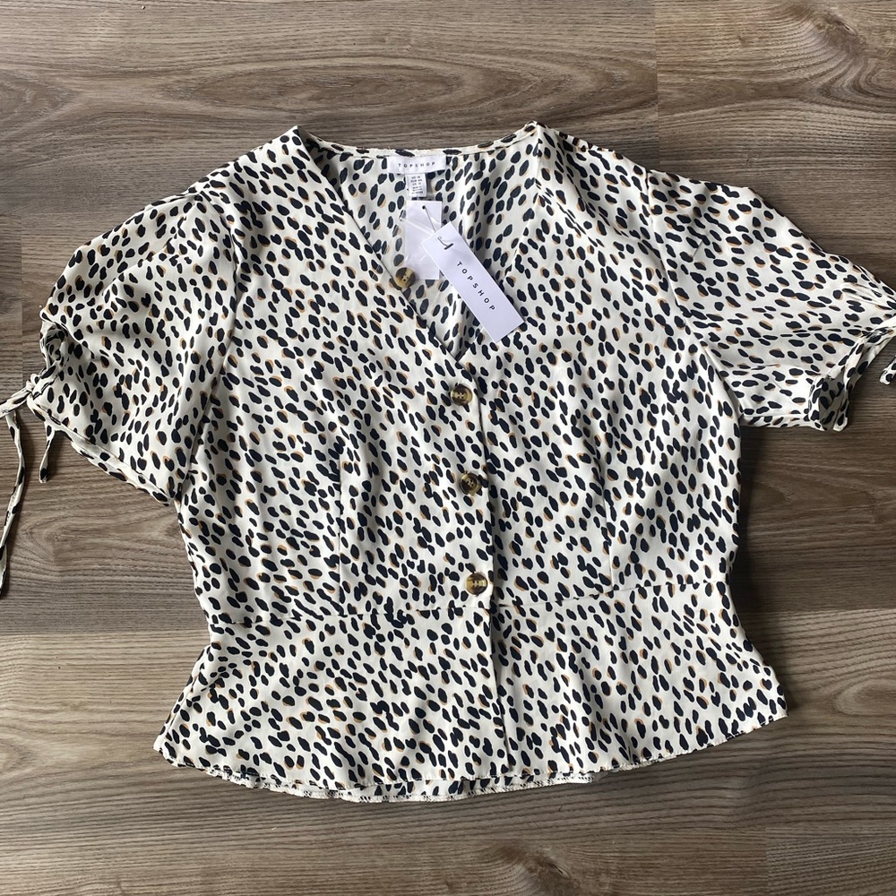 Topshop button down white cropped blouse